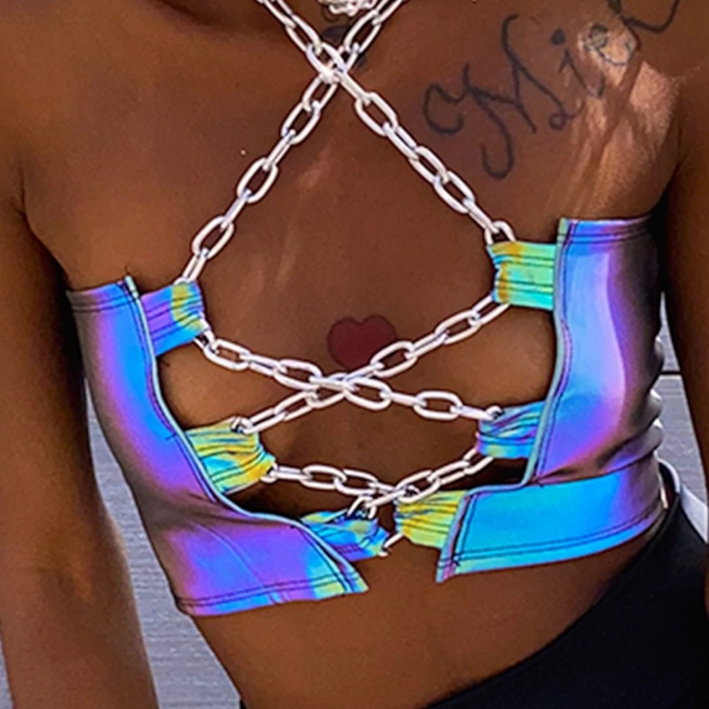 Rave Wonderland Reflective Chain Crop Top Rave Festival